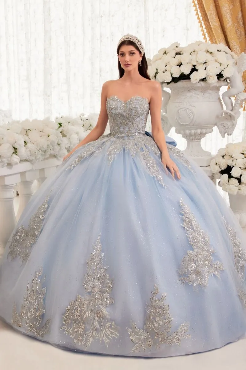 15715 STRAPLESS LAYERED BALL GOWN WITH BOW DETAIL