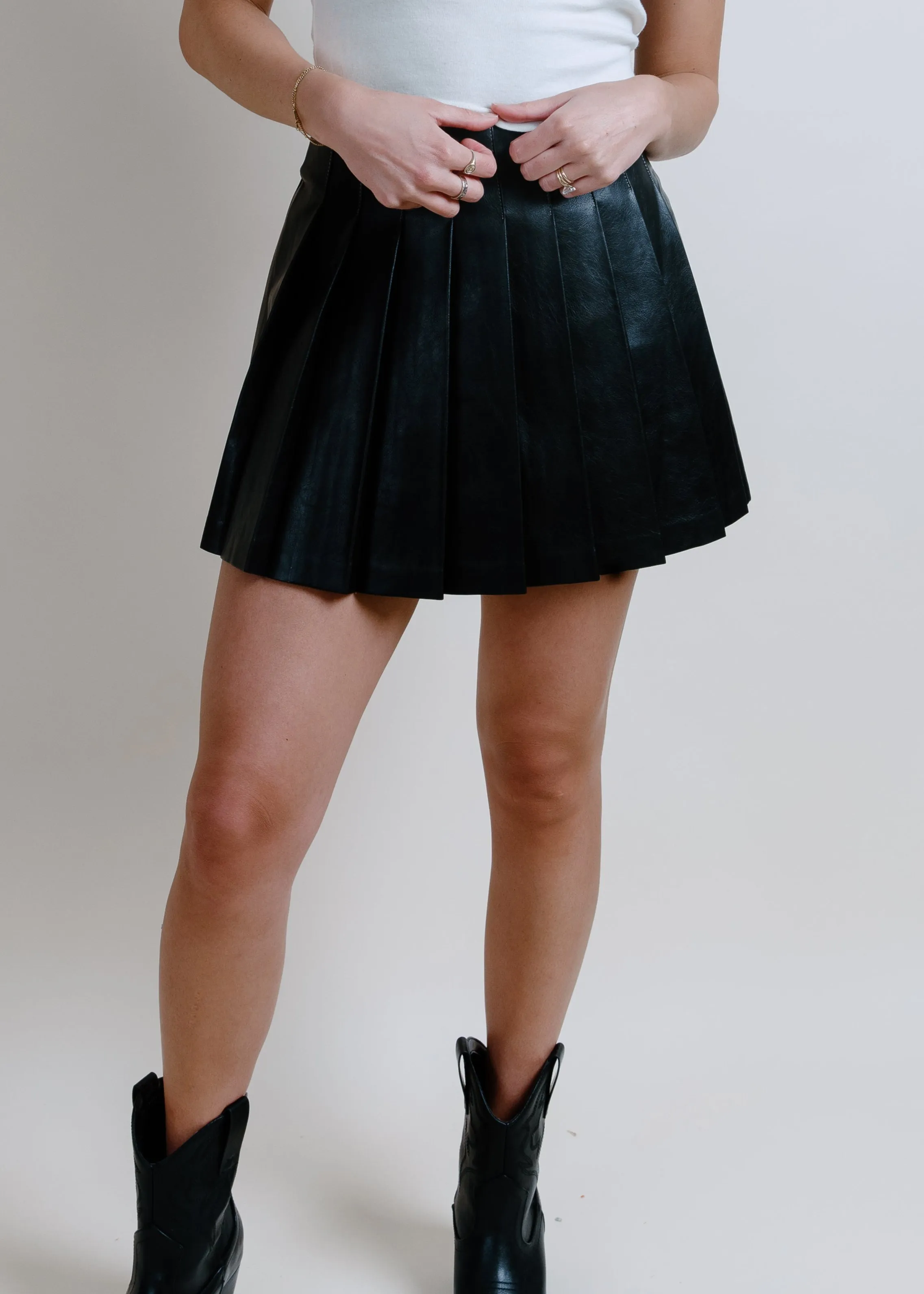 Addie Pleated Faux Leather Skirt