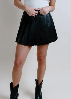 Addie Pleated Faux Leather Skirt