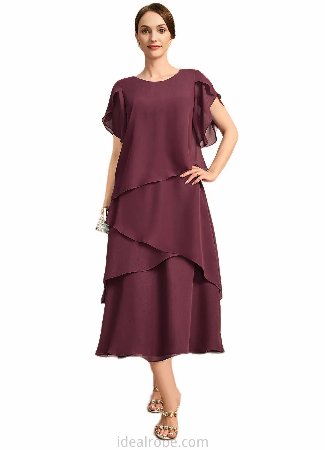 Alayna A-line Scoop Tea-Length Chiffon Mother of the Bride Dress STKP0021886