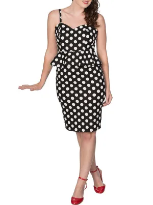 Black and White Polka Dot Peplum Pencil Dress