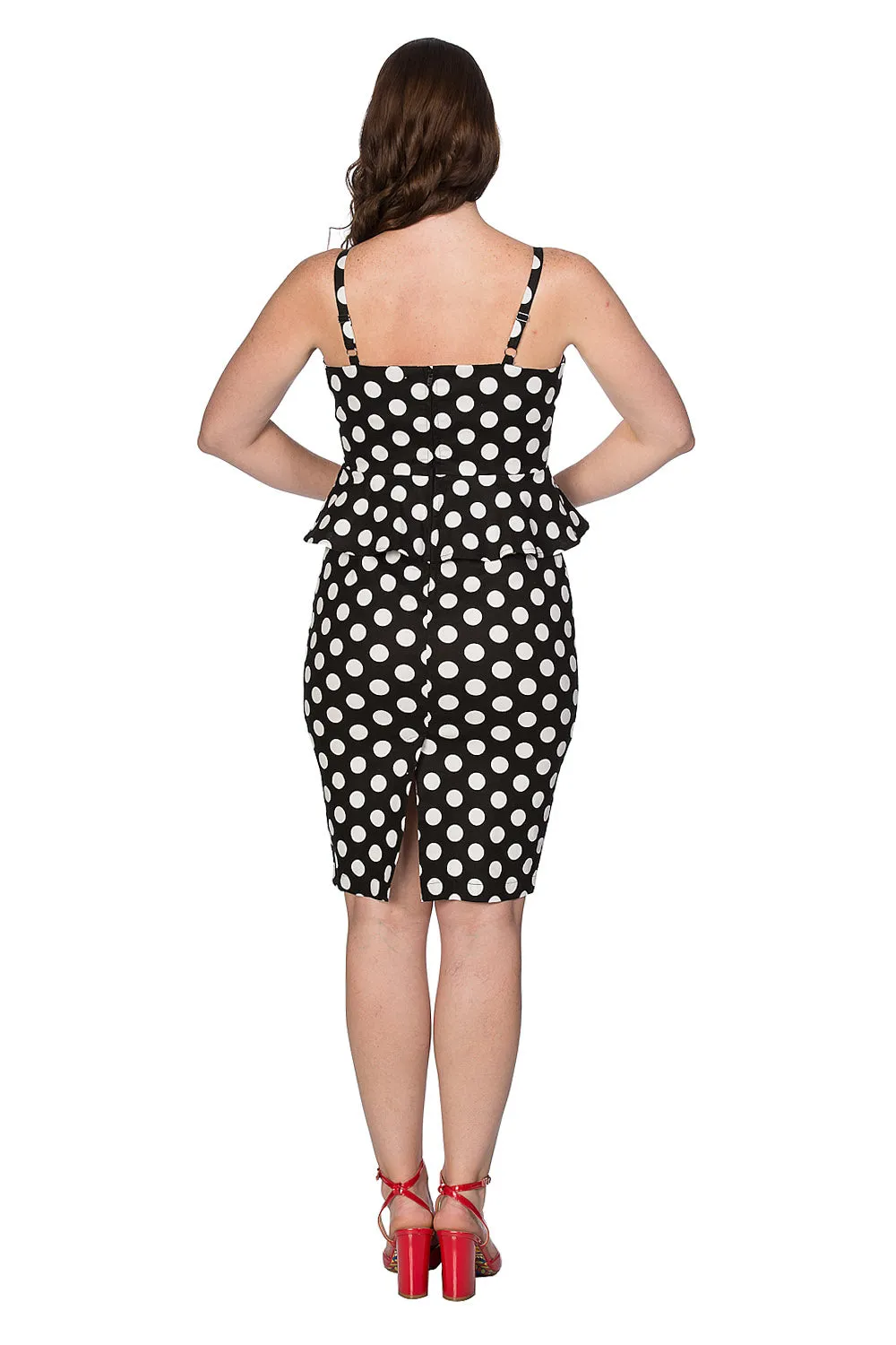 Black and White Polka Dot Peplum Pencil Dress