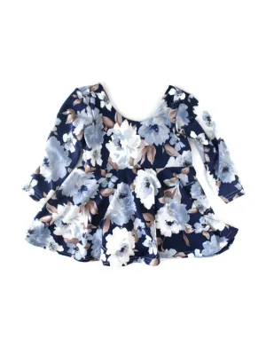 Blue Floral Long Sleeve Dress