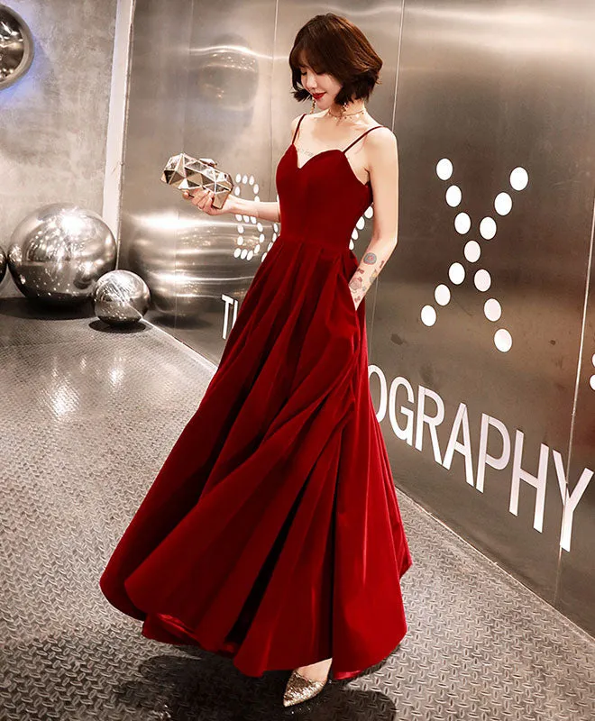 Burgundy Sweetheart Tea Length Prom Dress, Burgundy Bridesmaid Dress