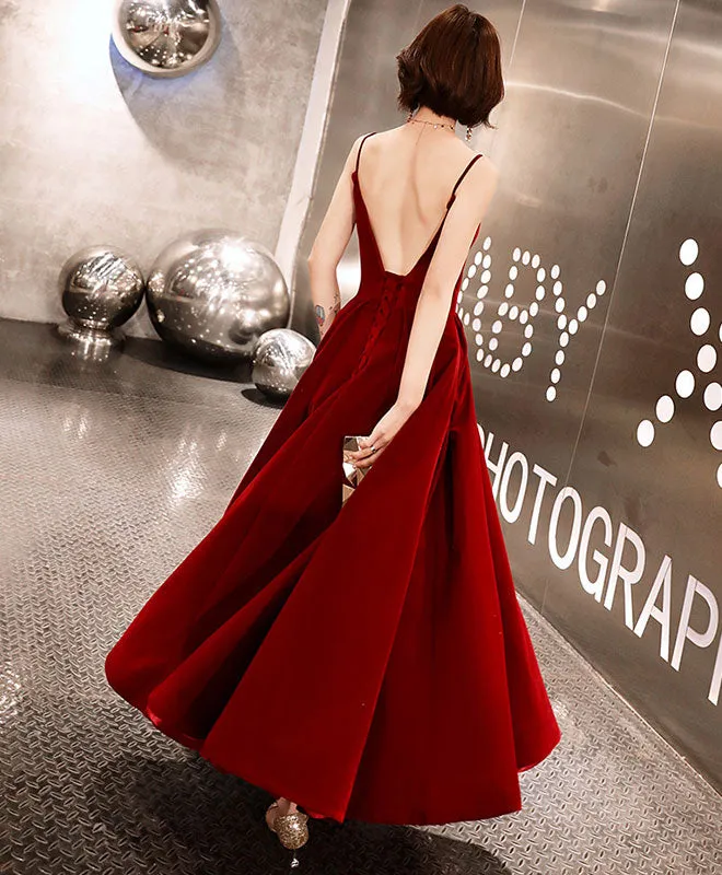 Burgundy Sweetheart Tea Length Prom Dress, Burgundy Bridesmaid Dress