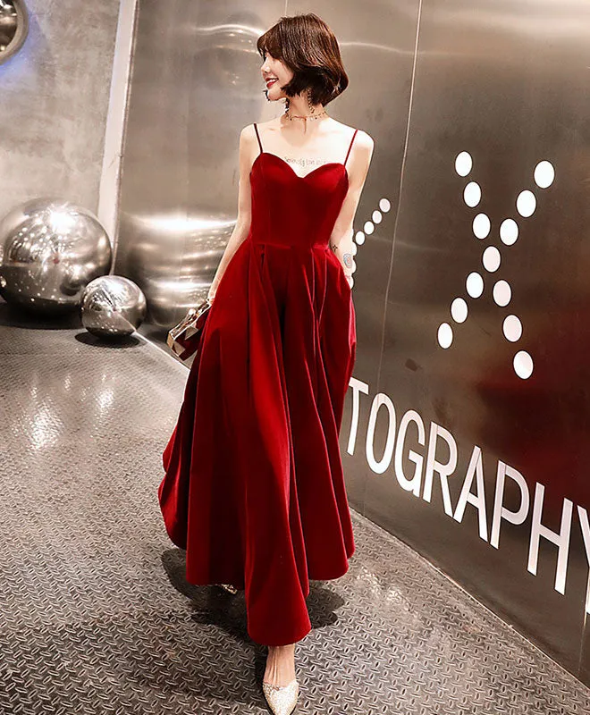 Burgundy Sweetheart Tea Length Prom Dress, Burgundy Bridesmaid Dress