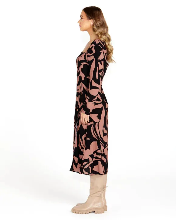 Joelle Tie Back Midi Dress - Abstract