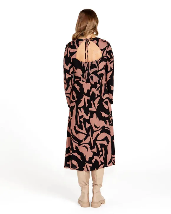Joelle Tie Back Midi Dress - Abstract