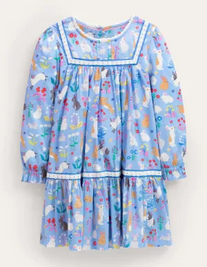Lace Trim Woven Dress-Blue Bunnies