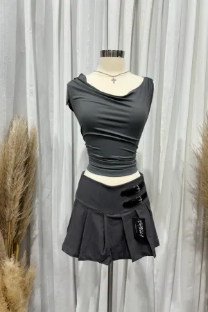 Lissa Pleated Mini Skirt (Heather Grey)