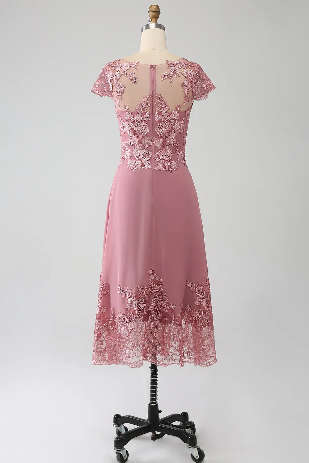 Luolandi A-Line Tea-Length Mother of the Bride Dress With Sequins Short Sleeve