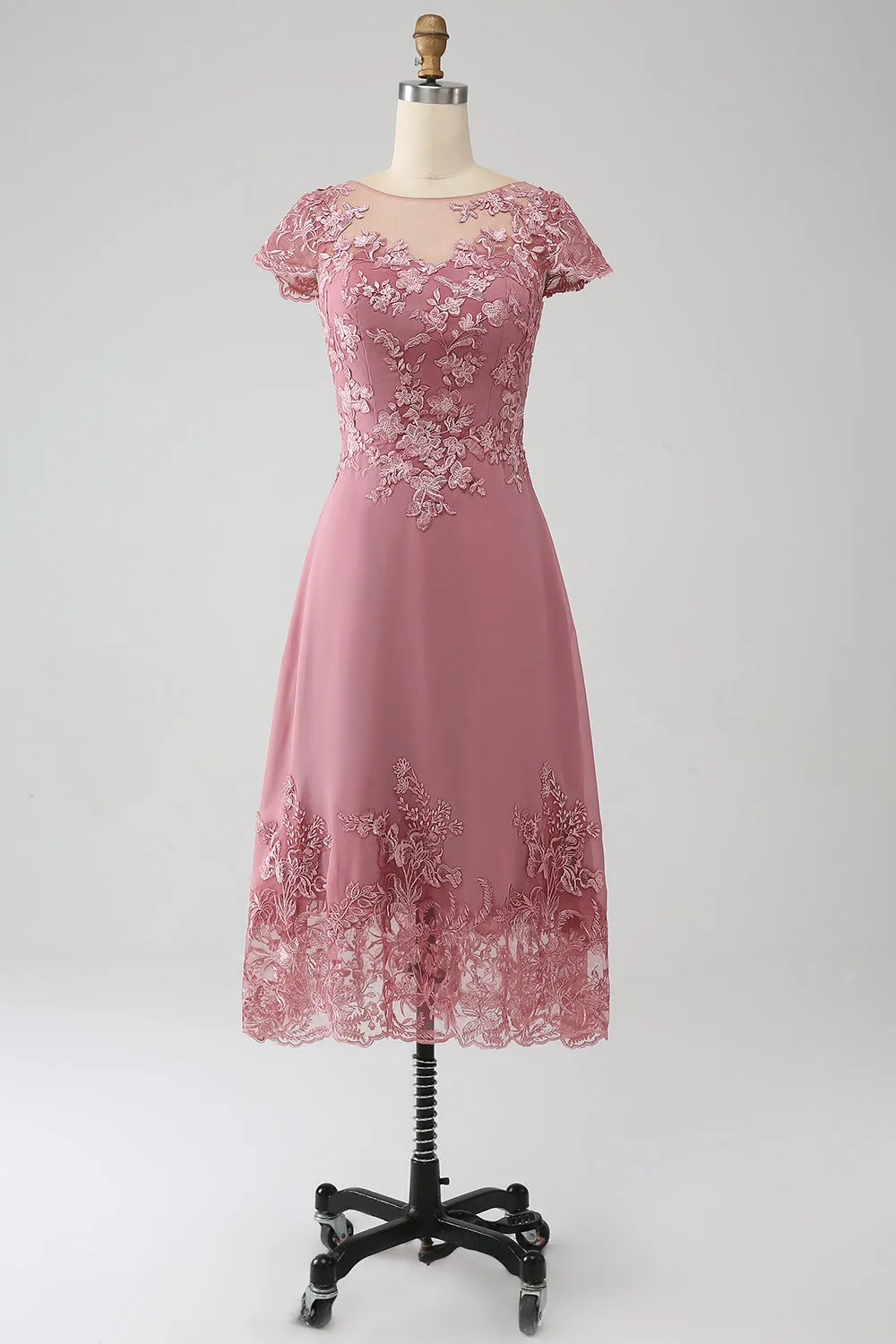 Luolandi A-Line Tea-Length Mother of the Bride Dress With Sequins Short Sleeve