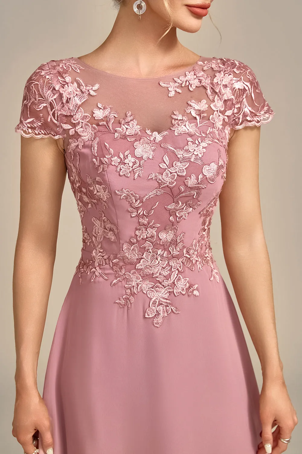 Luolandi A-Line Tea-Length Mother of the Bride Dress With Sequins Short Sleeve
