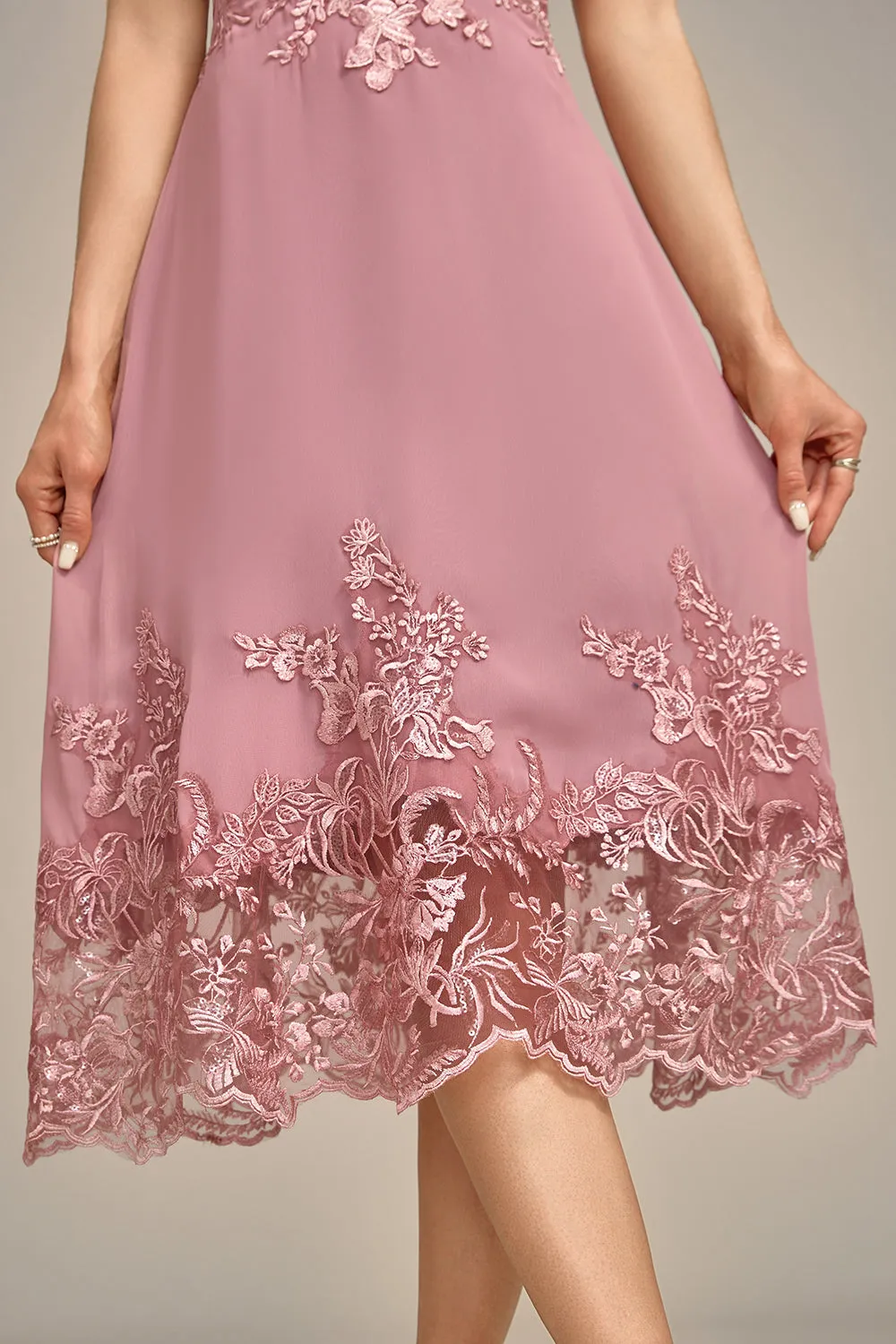 Luolandi A-Line Tea-Length Mother of the Bride Dress With Sequins Short Sleeve