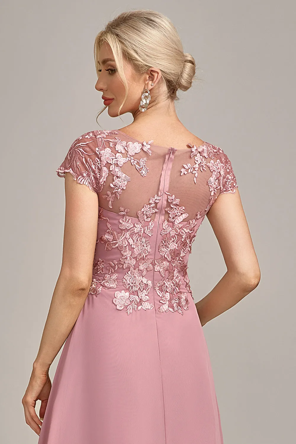 Luolandi A-Line Tea-Length Mother of the Bride Dress With Sequins Short Sleeve