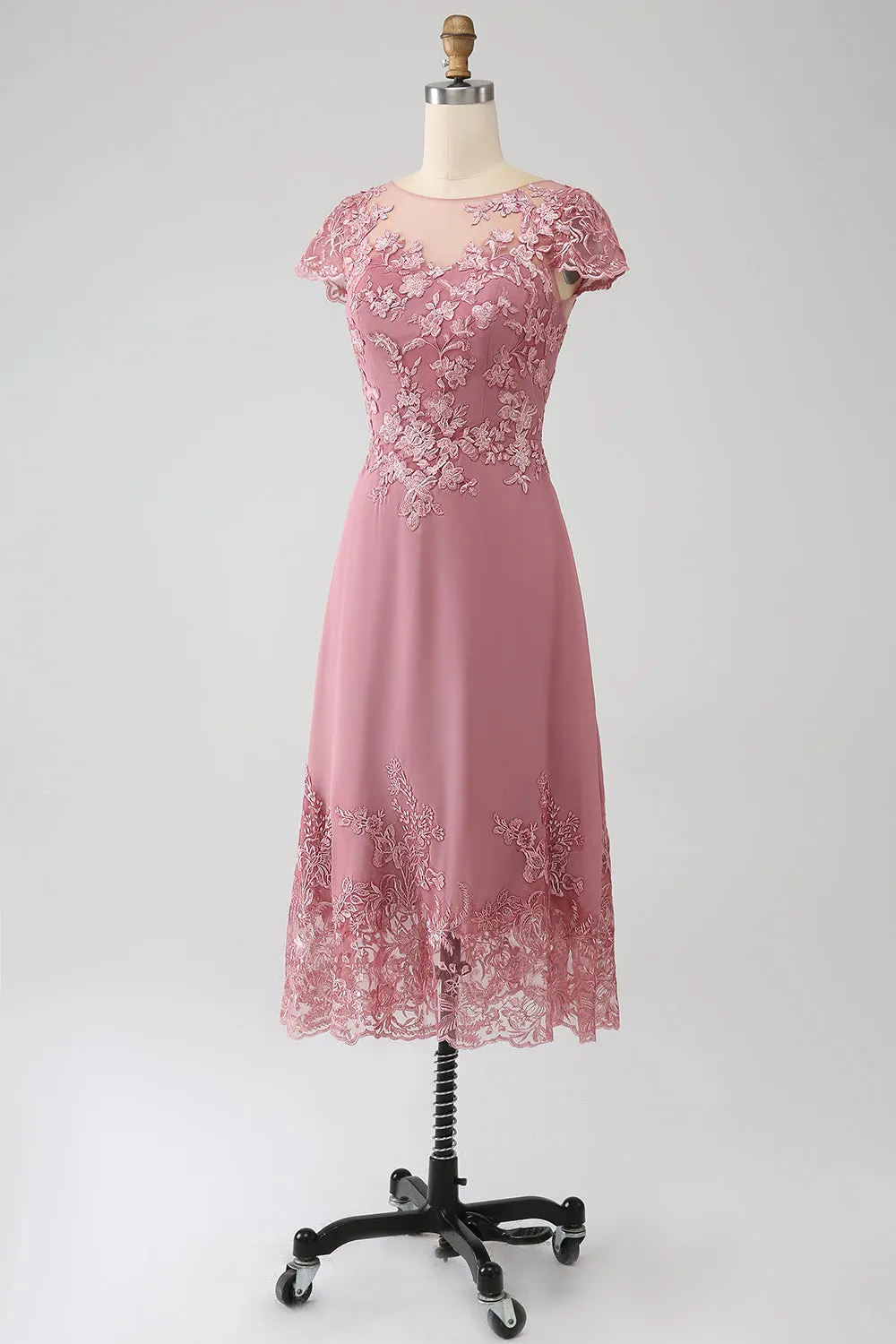 Luolandi A-Line Tea-Length Mother of the Bride Dress With Sequins Short Sleeve
