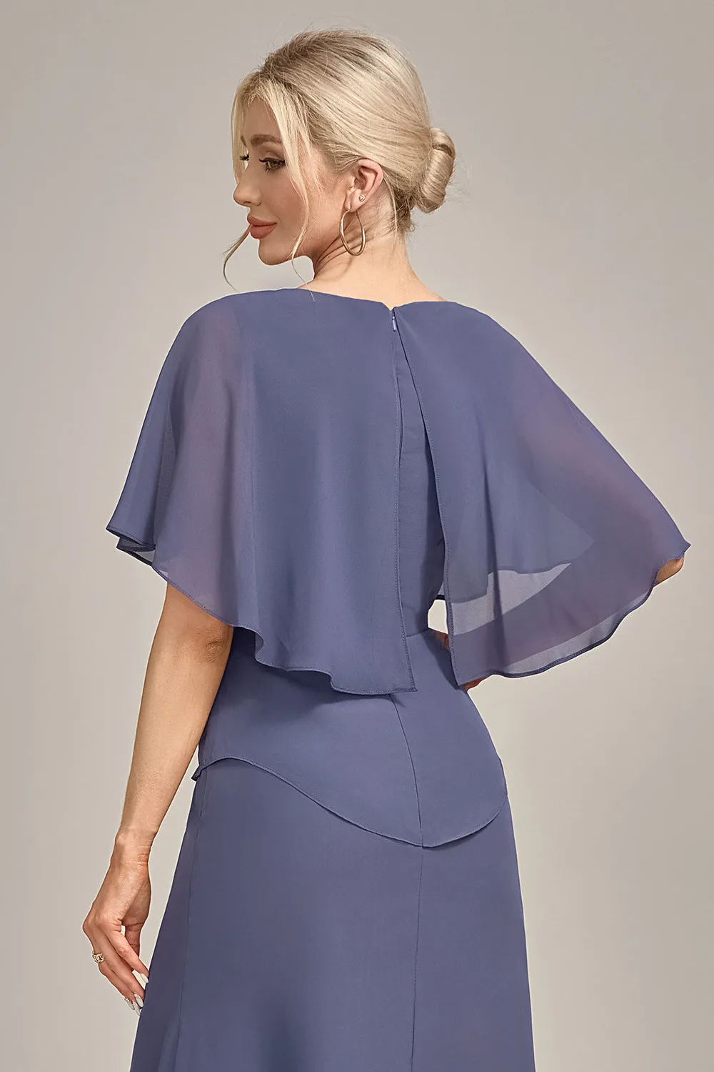 Luolandi Stormy Sheath Scoop Tea-Length Chiffon Mother of the Bride Dress Pure Color