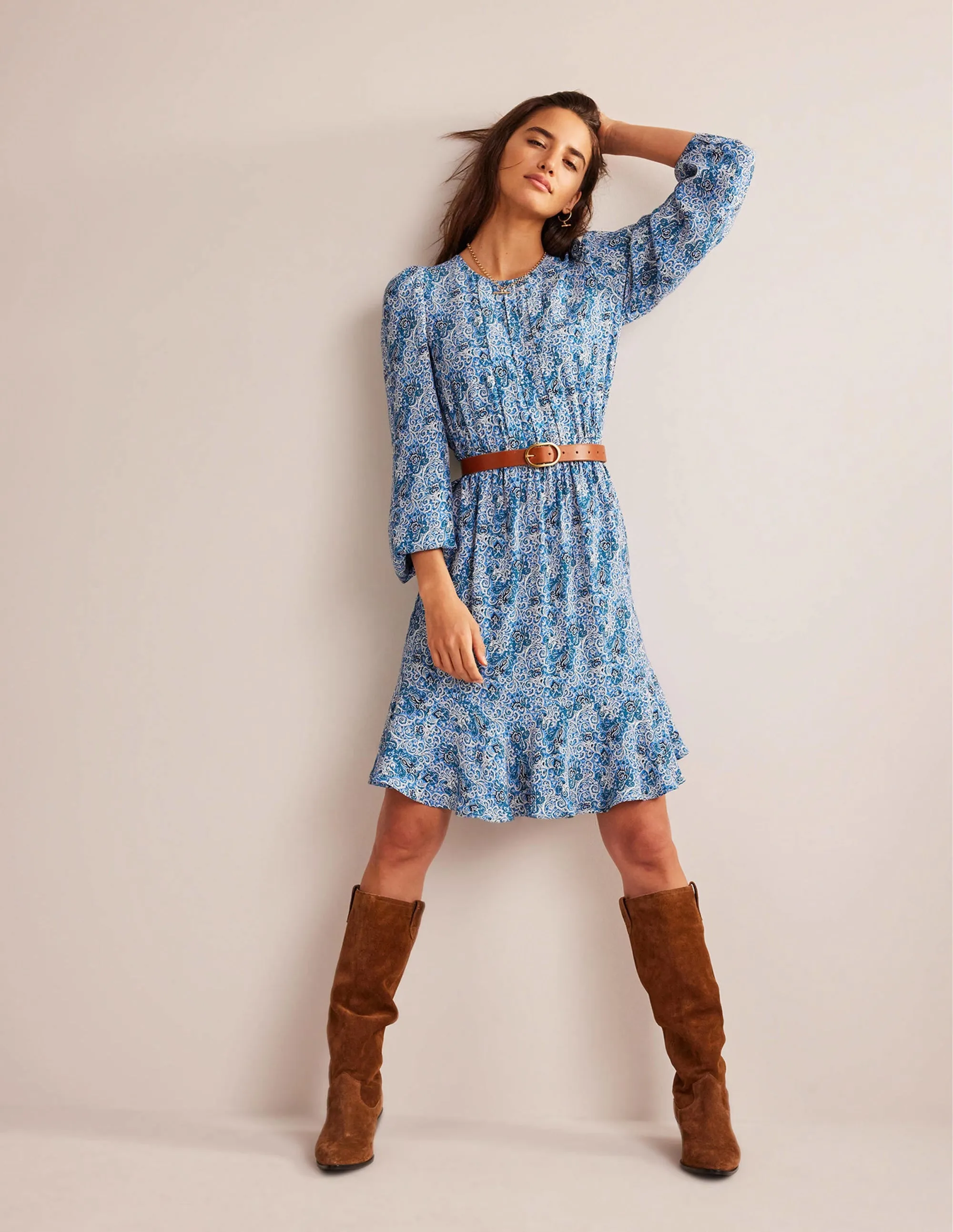 Pleated Peplum Mini Dress-Teal, Botanic Terrace