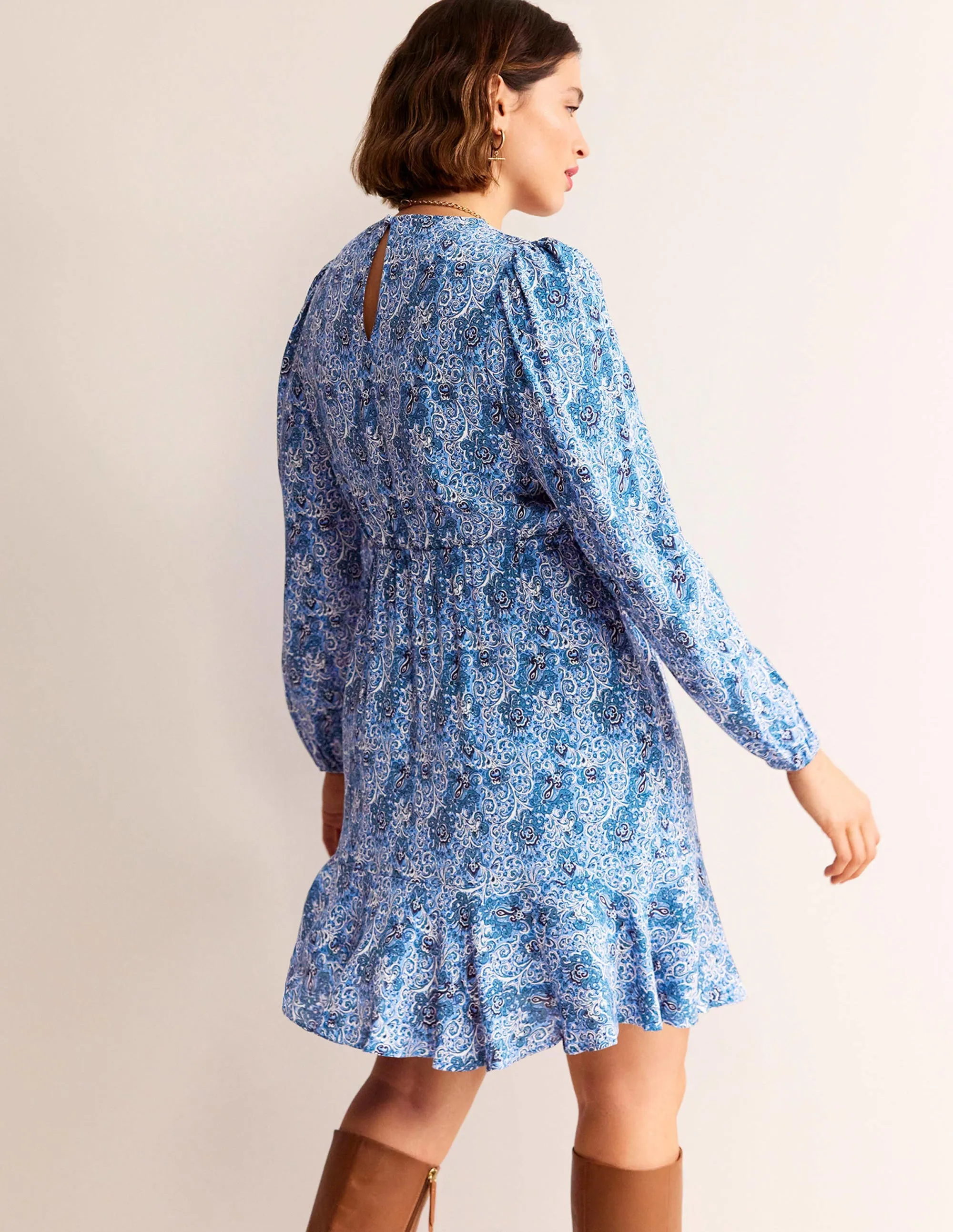 Pleated Peplum Mini Dress-Teal, Botanic Terrace