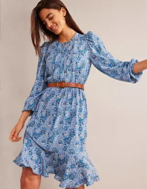 Pleated Peplum Mini Dress-Teal, Botanic Terrace