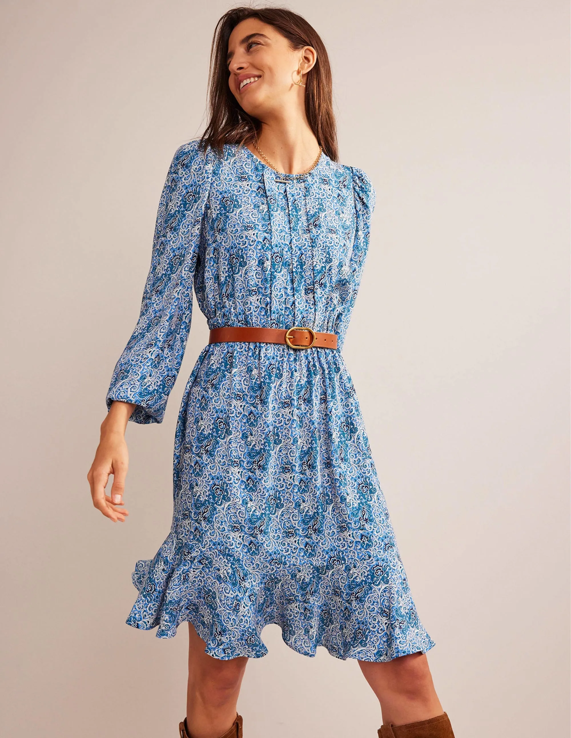Pleated Peplum Mini Dress-Teal, Botanic Terrace
