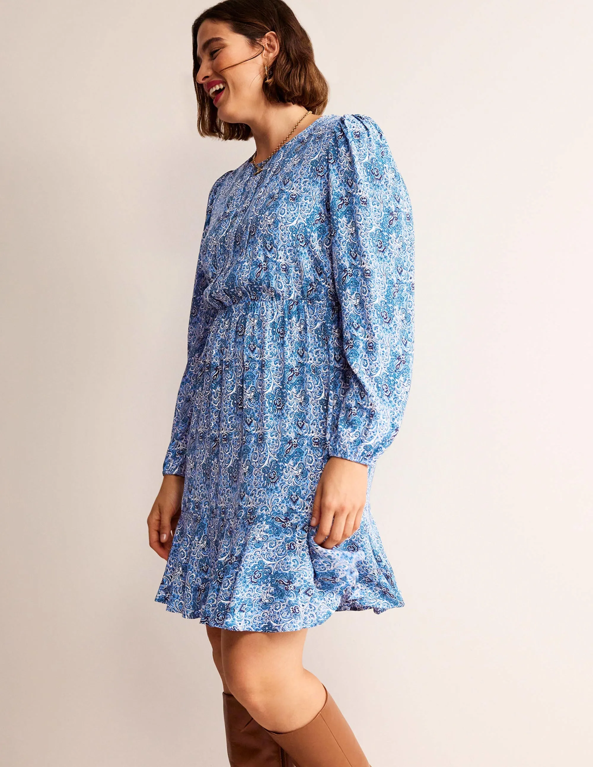 Pleated Peplum Mini Dress-Teal, Botanic Terrace