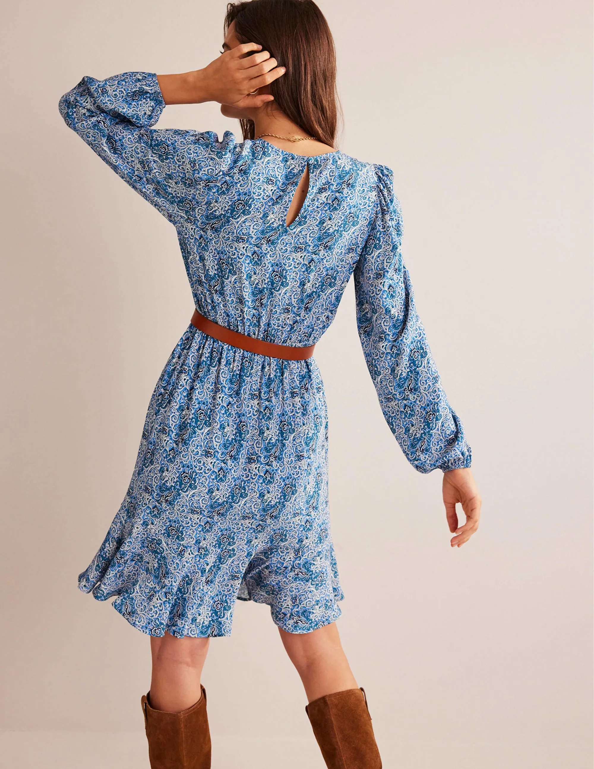 Pleated Peplum Mini Dress-Teal, Botanic Terrace