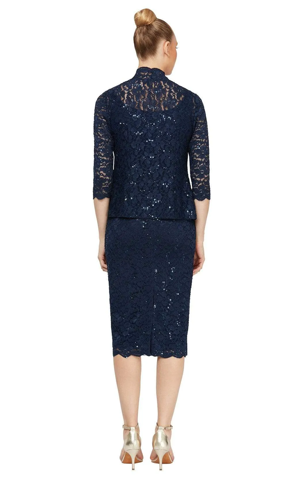 Sequined Lace Sheath Dress With Jacket