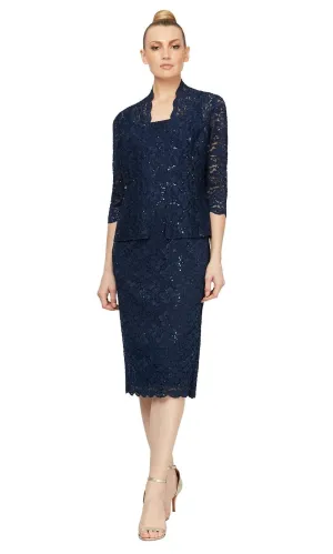 Sequined Lace Sheath Dress With Jacket