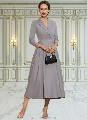 Taryn A-Line V-neck Tea-Length Stretch Crepe Mother of the Bride Dress STK126P0014844